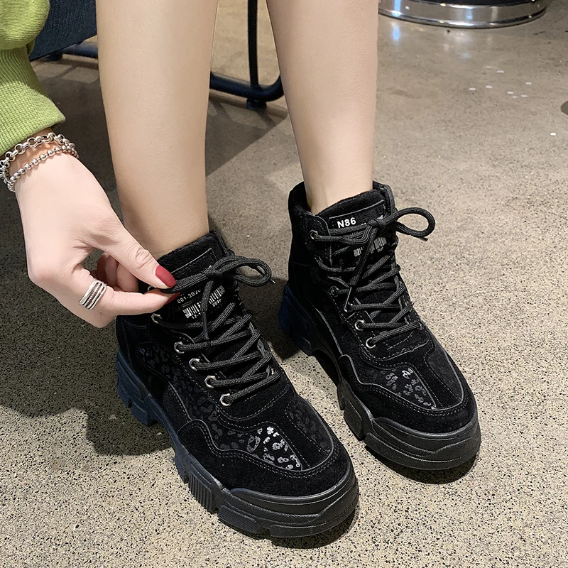 2020 Fashion Women Platform Sneakers Leather Causal Ladies Chunky Woman High PU Leopard print Sports Shoes E16-37 | Спорт и