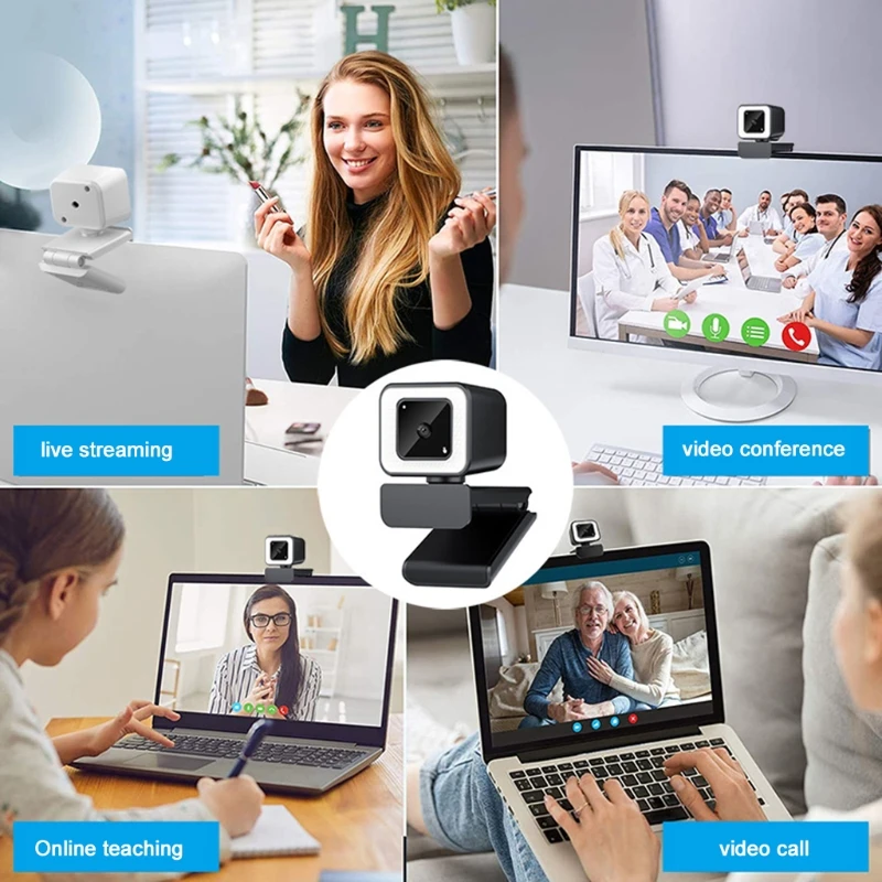 

2K Beauty Webcam USB Free Drive Web Cam Autofocus Computer Camera with 3 Gear Fill Light for Laptop Desktop Computer