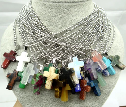 Натуральный камень кварц кристалл тигровый глаз опал lapis бирюзы крест подвески