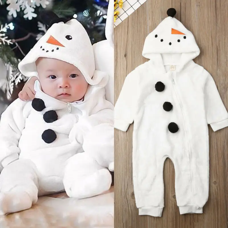 

CANIS Autumn Winter Newborn Baby Girl Boy Snowman Long Sleeve Zipper Warm Lovely Romper Jumpsuit Clothes
