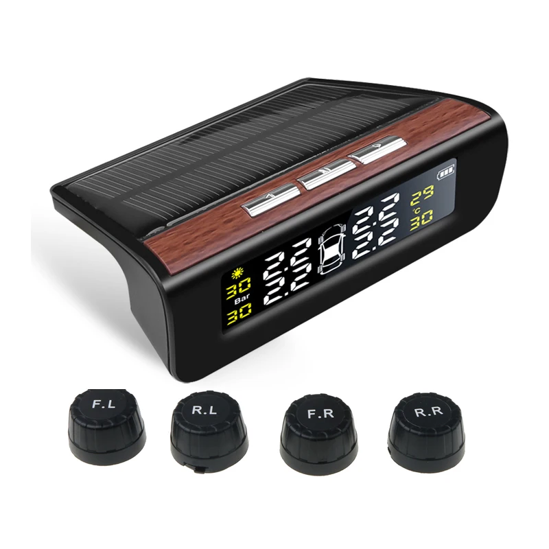 Автомобильная система контроля давления в шинах TPMS с солнечной батареей и ЖК