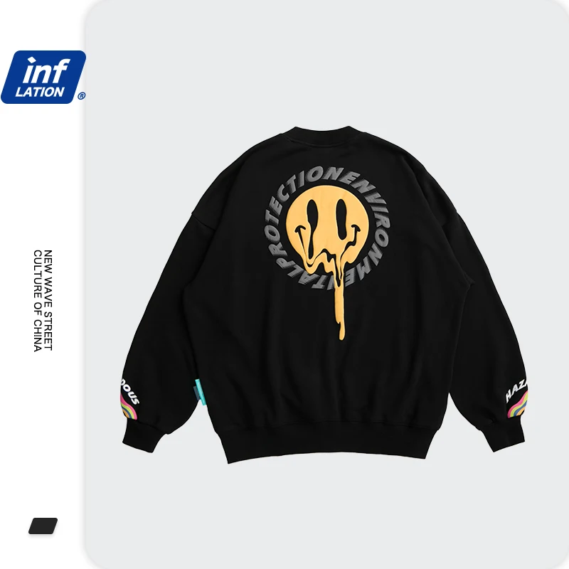 

INFLATION Men Streetwear Fashion High Street Sweatshirt Man Black Cool Hip Hop Sweatshirt Men Oversized Pullovers1361W