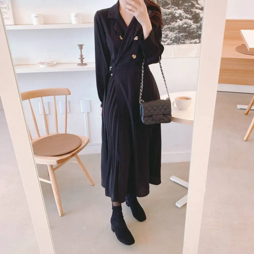 

new S XL New New pleated Spring femme Dress Girls Female Vintage Dress long Sleeve Women Dresses long shirt Robe Vestido