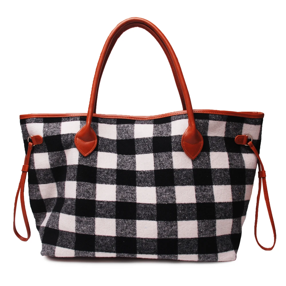 white plaid Леопардовая полосатая женская сумка, коровья кожа, холщовая Повседневная сумка, женская сумка с двумя струнами,, DOM1068 - Цвет: white plaid