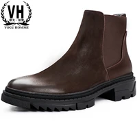 thick bottoms chelsea boots high quality genuine leather military boots autumn winter british men shoes cowhide combat boots