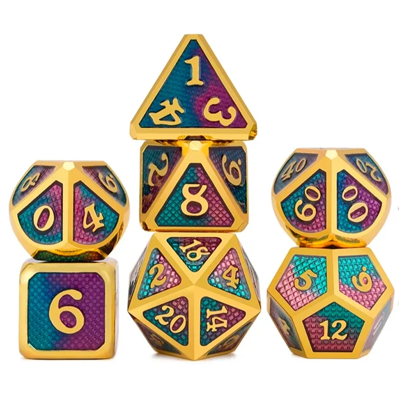 

7 PCS Grid Style Metal Dice Metallic DND Game D&D Dice with Free Metal Case