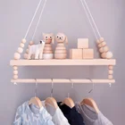 Скандинавская деревянная настенная полка с вешалкой для одежды, детская комната, ремесло, хранилище, двухслойная веревочная настенная веревка, украшение для детской спальни