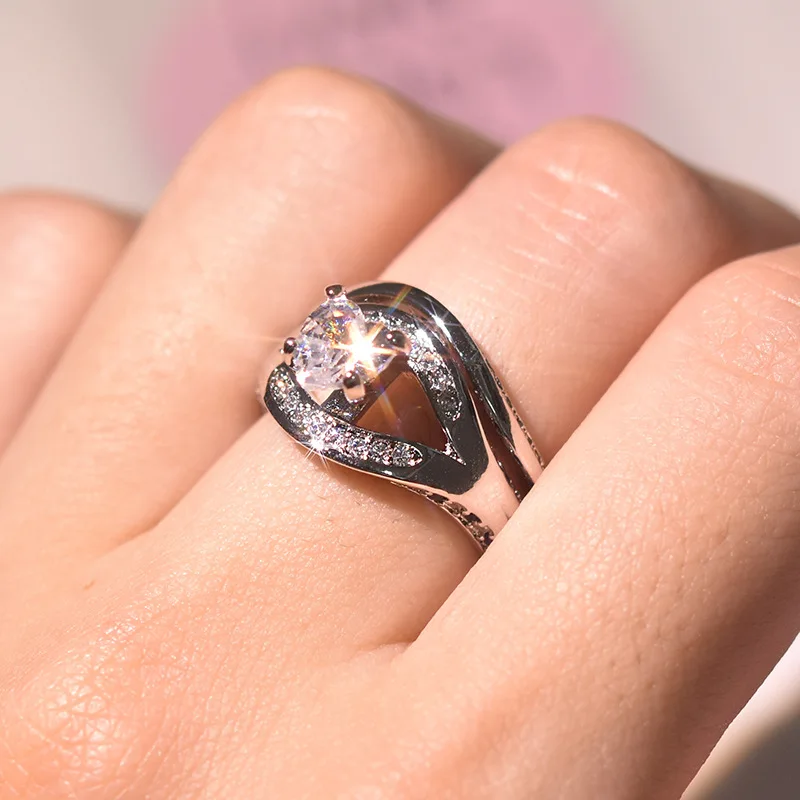 925 серебро Цвет Кольцо C настоящим бриллиантом Набор для Для женщин Банкетный