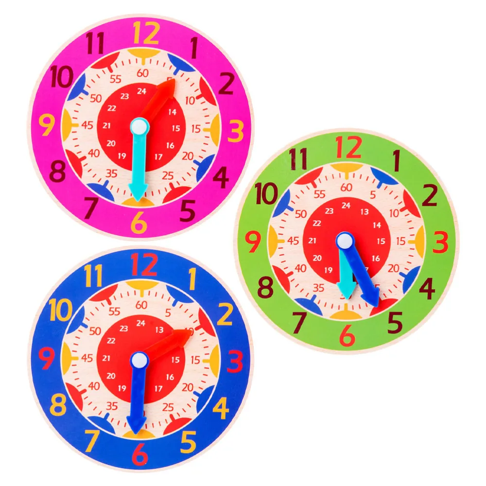 

3pcs Wooden Clock Toys Clock Cognitive Toys Early Educational Learning Toys