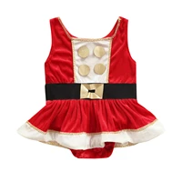 toddler infant baby girls christmas romper dress sleeveless o neck ruffle hem velvet santa jumpsuit playsuit 0 24 months