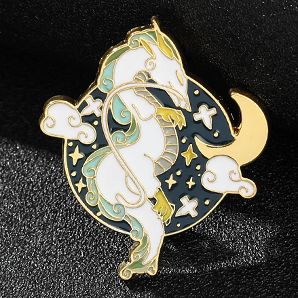 Модные броши Miyazaki Hayao с изображением животных белые эмалевые булавки ночная