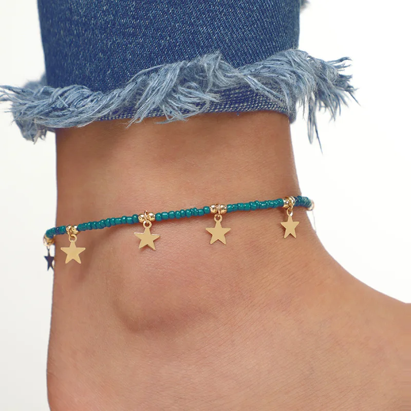 2019 Новые простые Зеленые Бусины ножные браслеты с цепочкой для женщин Золотая