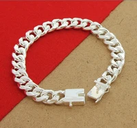 free shipping 925 sterling silver 10mm link chain bracelet bangle for women men party jewelry gifts