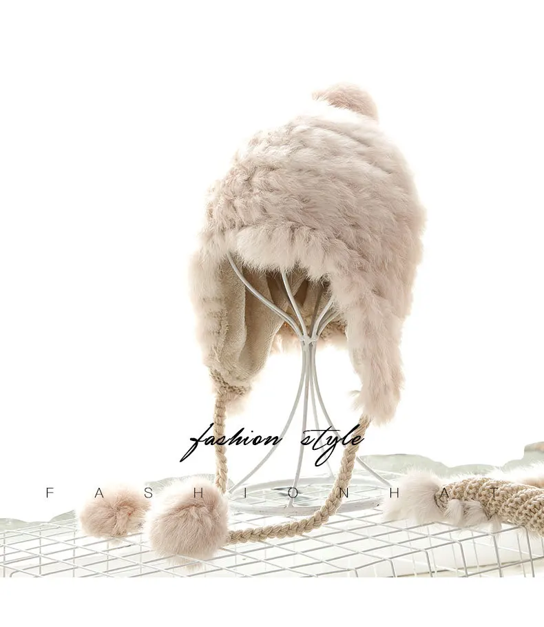 

New Rabbit Hair Hand Hook Ear Protection Cap In Winter 2020. Women's Fashion Solid Color Warm Hat