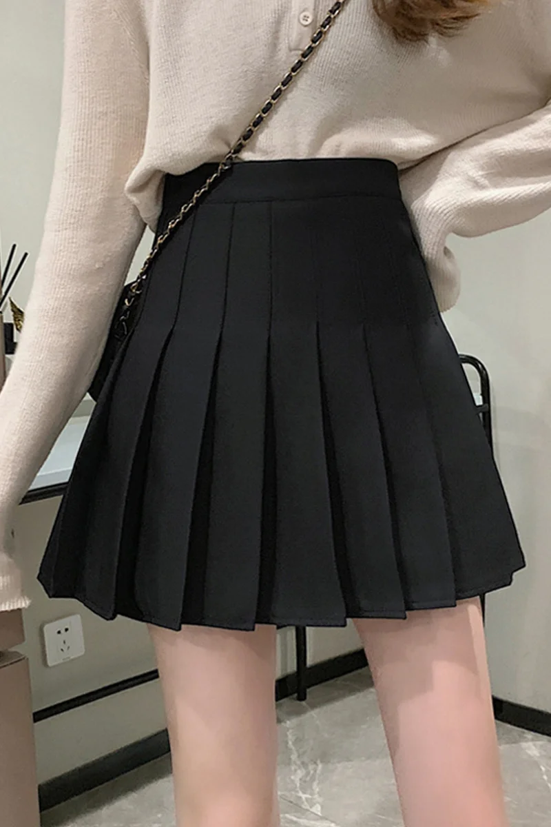 Черная плиссированная юбка женская зимняя Новинка 2021 трапециевидная с высокой