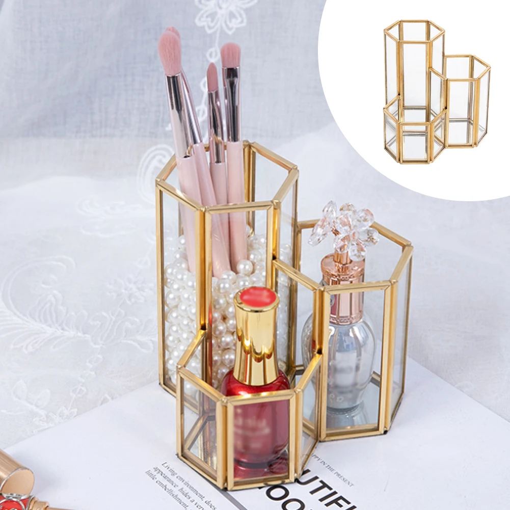 

Cosmetics Makeup Brushes Storage Box Cylindrical Case Storage Lipstick Brush Pen Holder Organizer Wrought Glass Pen Storage