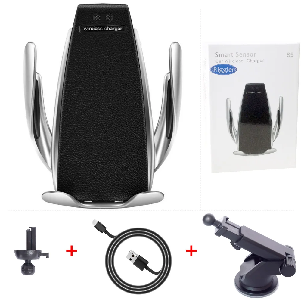 Black add holder Умный датчик S5 автомобильное крепление авто зажим Беспроводное зарядное устройство для iPhone XS XR samsung Note9 S10 S9 Qi 10 Вт быстрое зарядное устройство - Тип штекера: Black add holder