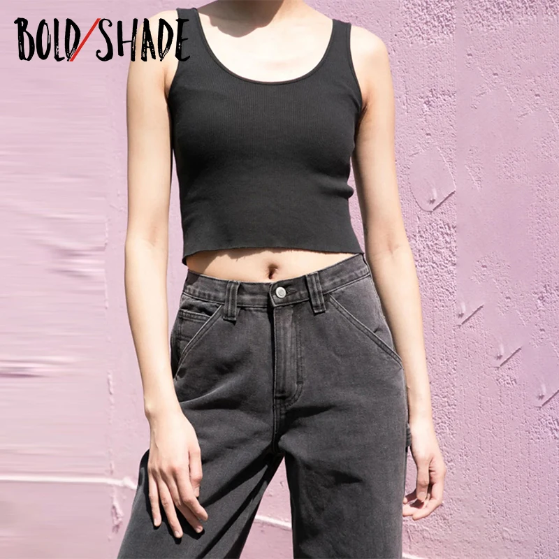 

Bold Shade 2000s Vintage Women Crop Tops Ribbed Solid Slim Basic Indie Clothes Tanks Grunge Streetwear Fashion Simple Trends Top