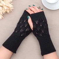 winter warm fingerless gloves female stretch knitted half finger arm solid color knitting girls mitten womens casual glove
