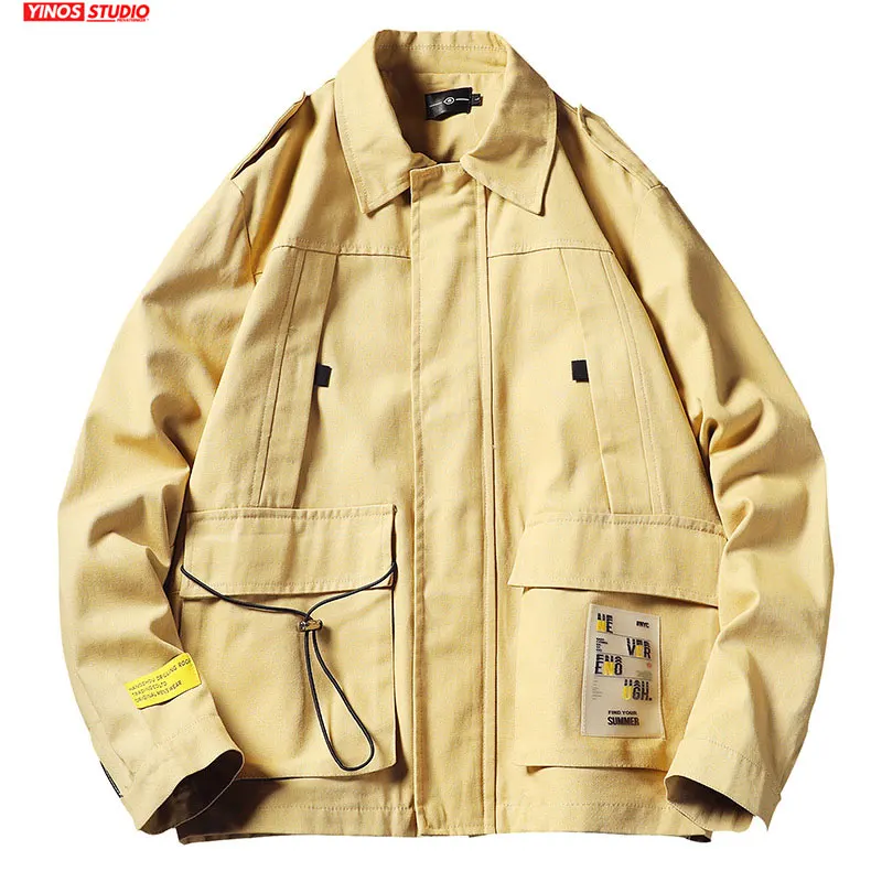 Мужская Японская уличная одежда однотонная куртка-карго повседневный