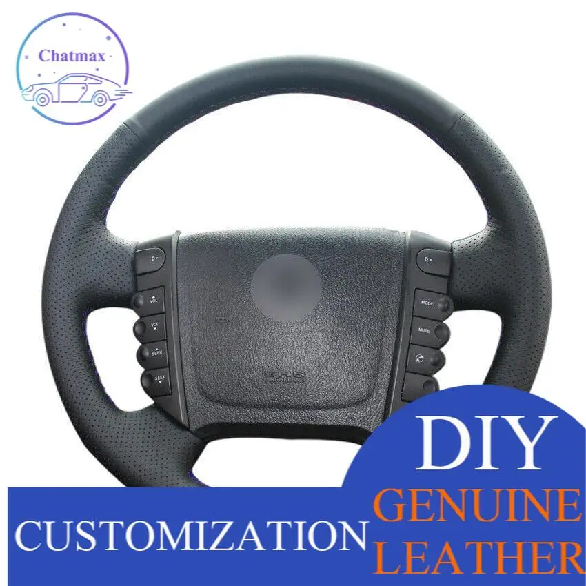 

For Ssangyong Rexton W Rodius Custom Made DIY Anti Slip DIY Black Leather Car Steering Wheel Cover anti-slip design all season