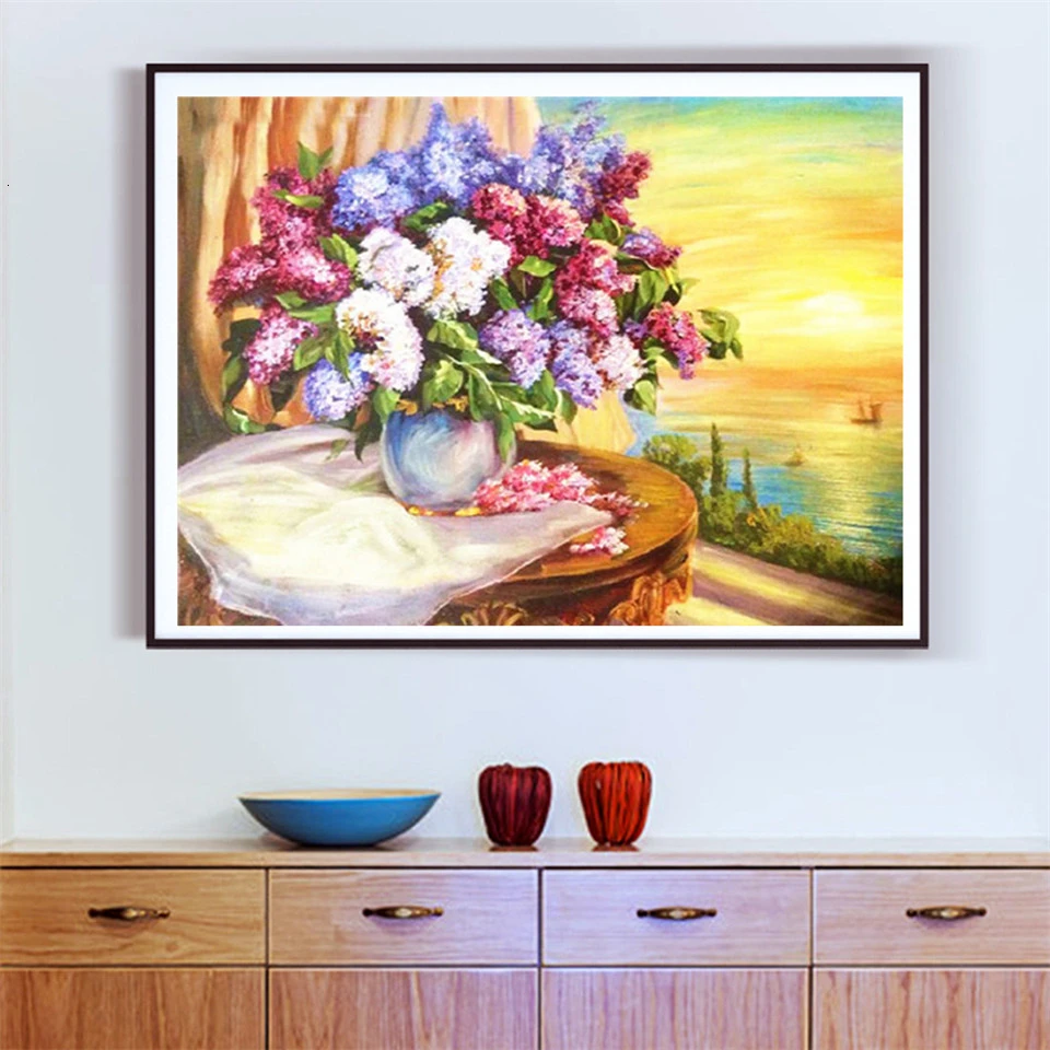 AZQSD масляная краска для рисования по номерам DIY цветок Unframe ручной работы подарок