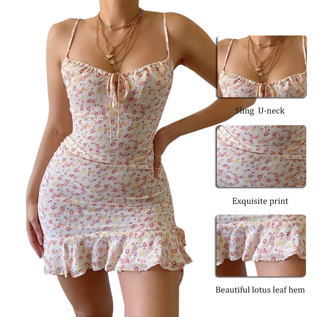 

NIBESSER Sexy Low Cut Flower Print Sleeveless Backless Mini Dress 2021 Summer Women Fashion Slim Skinny Club Party Vestidos