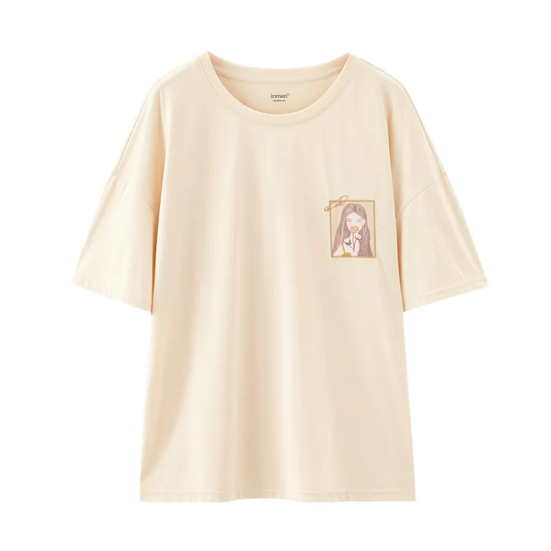

INMAN Summer T-Shirt Women O-Neck Minimal Deisgn Photo-Frame Embroidery With Pretty Gril Tops