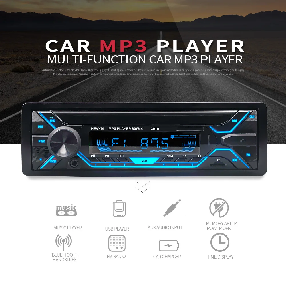 

Car Radio Mp3 Player Autoradio Aux Input Receiver Bluetooth Stereo Radio MP3 Multimedia Player Support FM/MP3/WMA/USB/SD Card