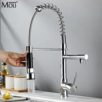 moli black spring kitchen faucet pull out copper casting sprayer dual spout tap deck mount cold hot water mixer tap crane ml9542