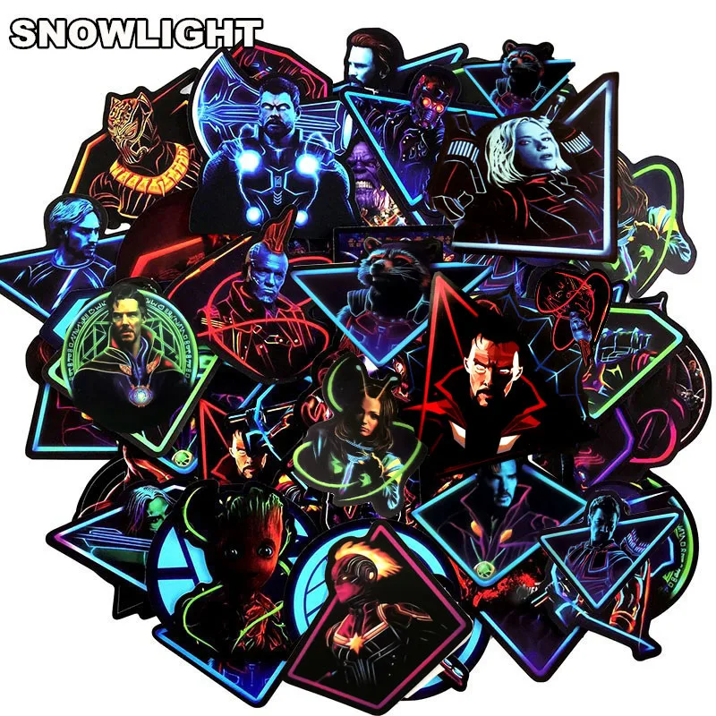 48 шт. неоновые MARVEL Супер Герои Мстители стикер s Мультфильм Аниме наклейка для мотоцикла ноутбук игрушка для скейтборда DIY стикер s
