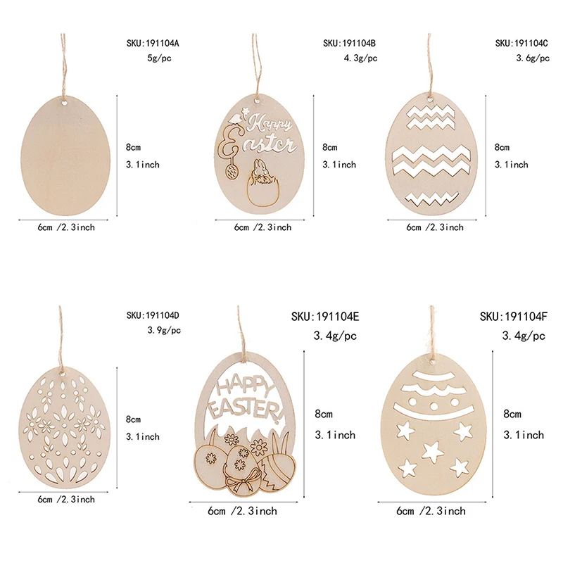 

10pcs/Lot DIY Wooden Chip Pendant Happy Easter Decorations Hanging Accessories For Home Ornament Easter Party Handmade Supplies