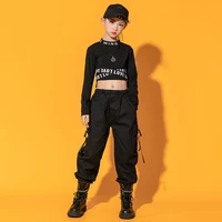 kid hip hop clothing sweatshirt crop top long sleeve tee shirt streetwear tactical cargo jogger pants for girls dance costume
