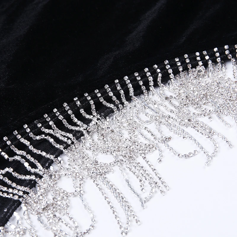 

One Shoulder Backless Corduroy High Wait High Fork Irregular Tassel Mini Dress