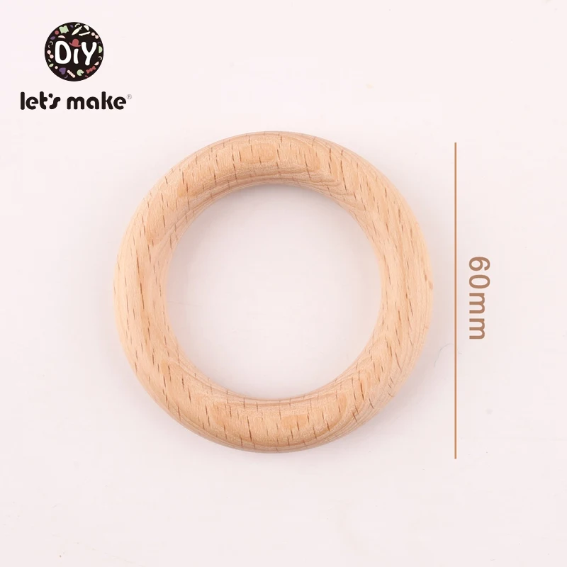 60mm Let's Make 5 шт., 60 мм, буковое деревянное кольцо, пищевые материалы, поделки своими руками, дерево, Прорезывание Зубов, Детские аксессуары, подвесные игрушки, детские Прорезыватели - Цвет: 60mm