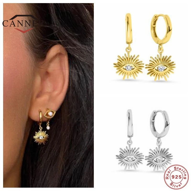 

CANNER 925 Sterling Silver Personality Eye Zircon Hoop Earrings For Women Gold Color Piercing Earring Earings Jewelry Pendientes