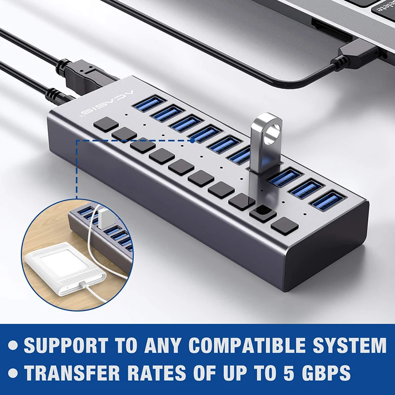 Концентратор Usb 3 0 10 портов разветвитель для ноутбука Macbook ПК быстрой зарядки