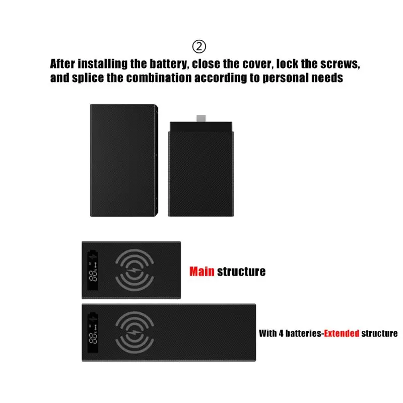 Чехол для аккумулятора 18650 с ЖК-дисплеем и беспроводной зарядкой портативный