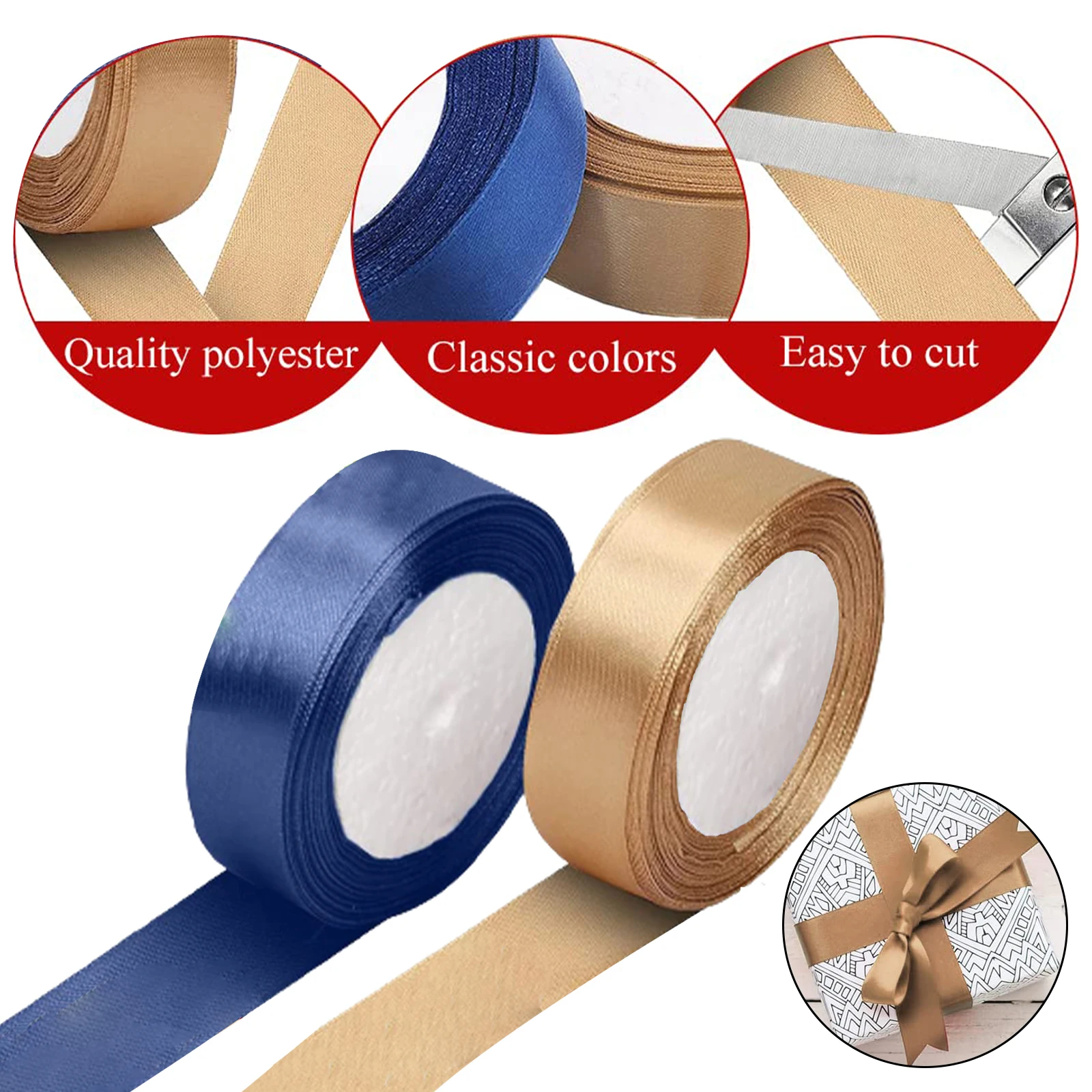 

2pcs 22mm Gift Wrapping Ribbon Satin For Gift Wrapping Home Christmas Decoration Handmade Hair Bow Material DIY Craft Ribbon DIY