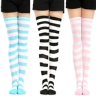 Популярные новые милые чулки женские чулки в японском стиле синие белые полосатые носки до колена носки для ног Косплей Аниме женские носки