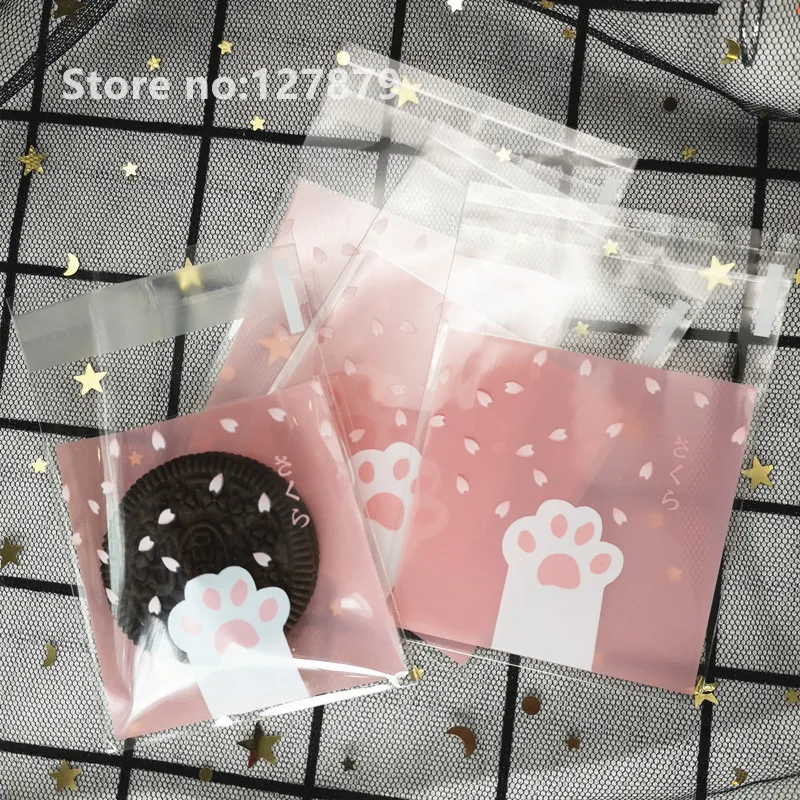 

100 шт. 7x7 см подарочные пакеты с мультяшным котом, упаковка для печенья, самоклеящиеся пластиковые пакеты для печенья, конфет, еды, торта, упаковка для вечеринки