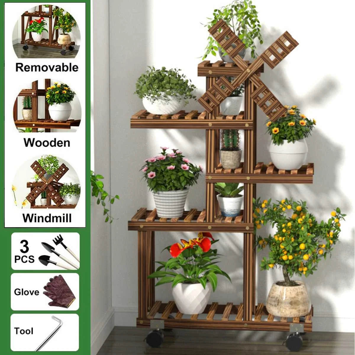 

5 ярусов деревянный цветочный горшок завод стойки для дома и сада хранения бонсай Дисплей полки для внутреннего и наружного спорта двор сад ...