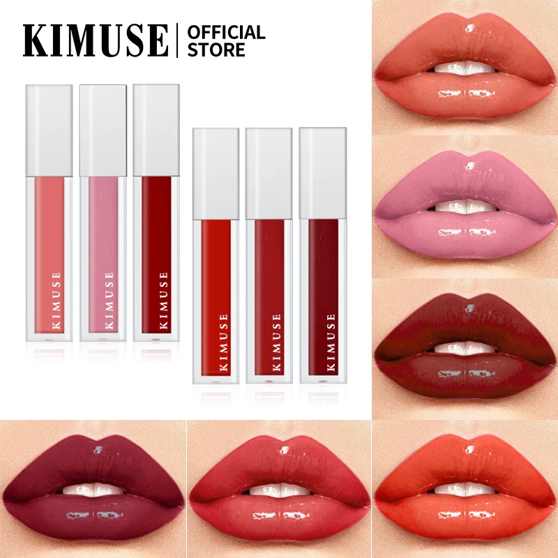 

KIMUSE Plump Crystal Glossy Lipgloss Matte Lipstick Waterproof Moisturizer Smooth Lip Stick Long-lasting Lip Gloss Cosmetic