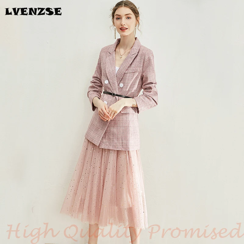 LVENZSE офисный костюм для дам женская форма Блейзер комплект юбка 2019 новая звезда