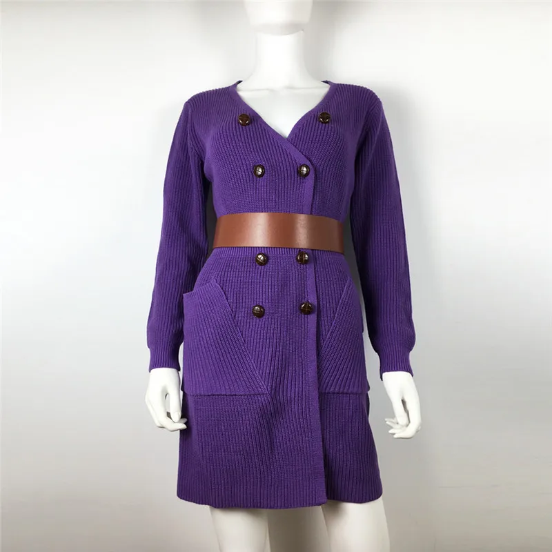 High Quality Bodycon Dress Fall Winter Fashion Women V-Neck Long Sleeve Knitting Cardigans Elasticity Sweater Dress Green