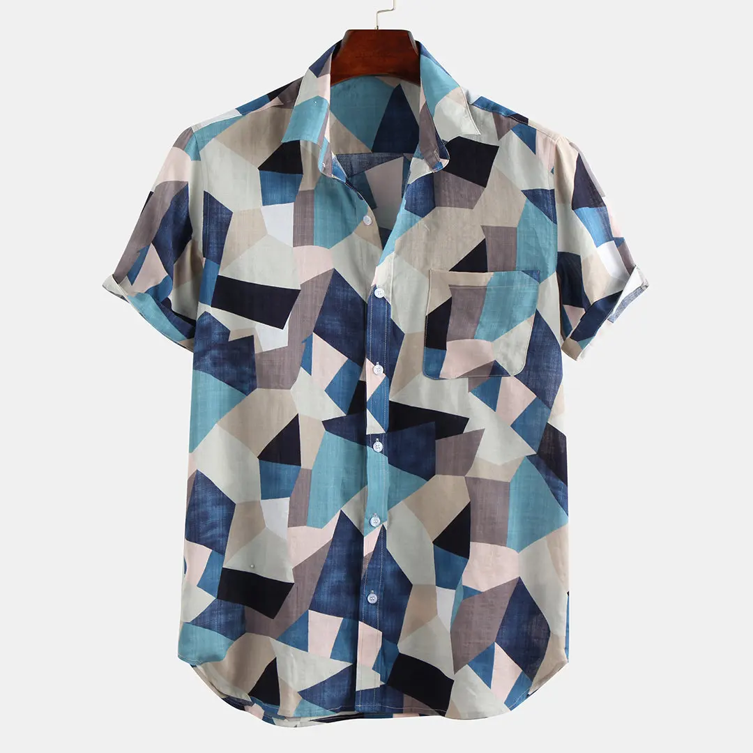 

Luxury Print Short Sleeve Pocket Button Down Shirts for Men Hawaiian Shirt