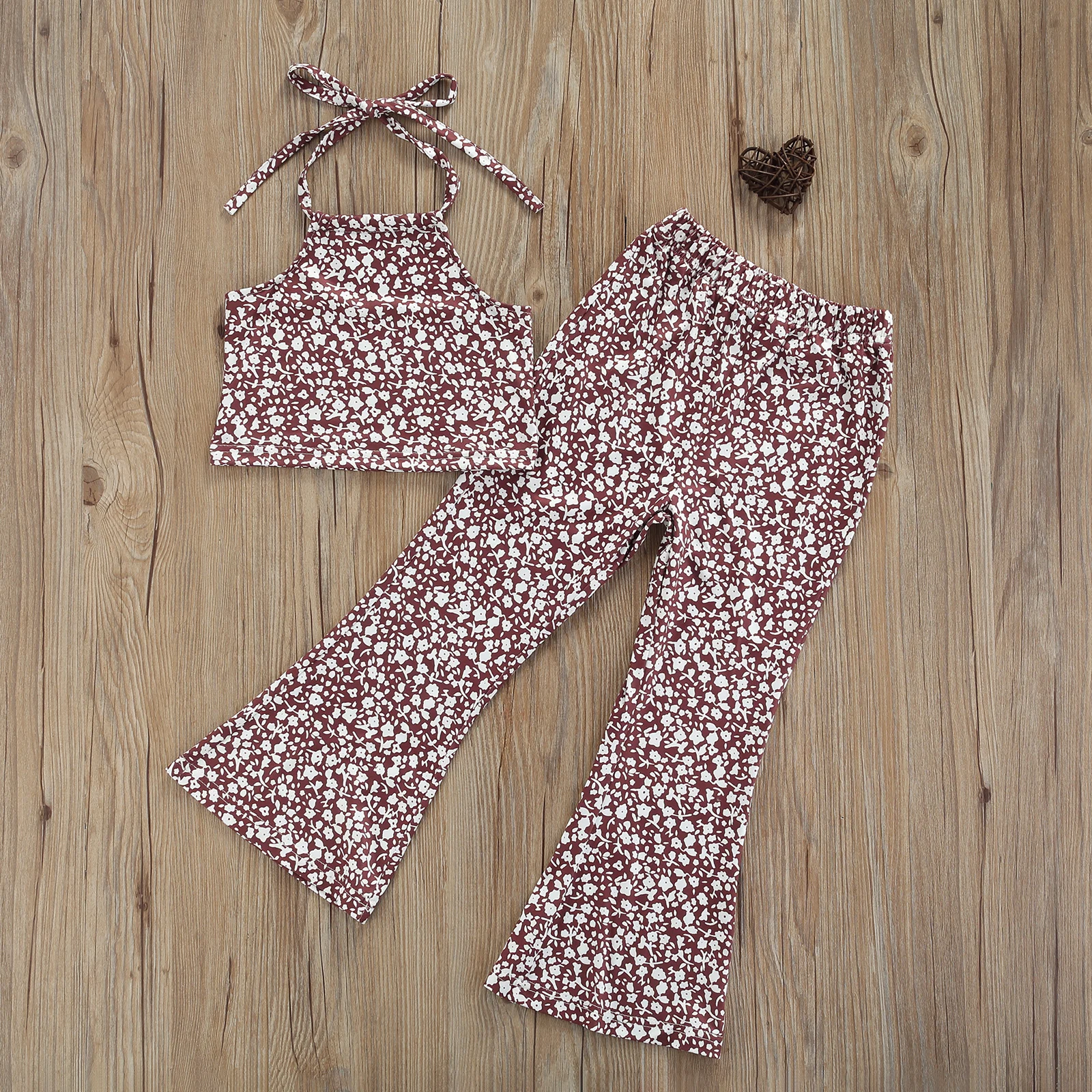 

Летняя одежда для маленьких девочек, комплект из 2 предметов, комплект с лямкой на шее без рукавов Цветочный принт укороченные топы на брете...