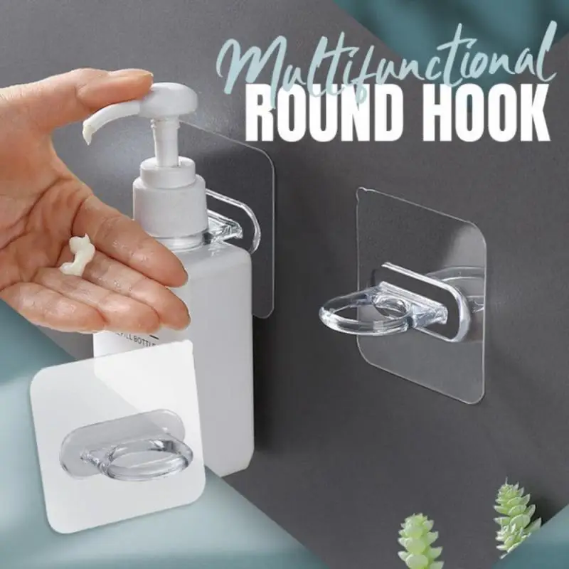 5/3/2/1Pcs Transparent Ring-Shaped Hook Wall Mounted Self-Adhesive Shampoo Bottle Shelf Liquid Soap Shower Gel Organizer Hook