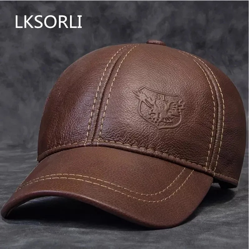 

2021 Male Genuine Leather Cowhide 56-60CM Black/Brown Baseball Caps Eagle Print For Man Casual Street Gf Gorras Dad Hat