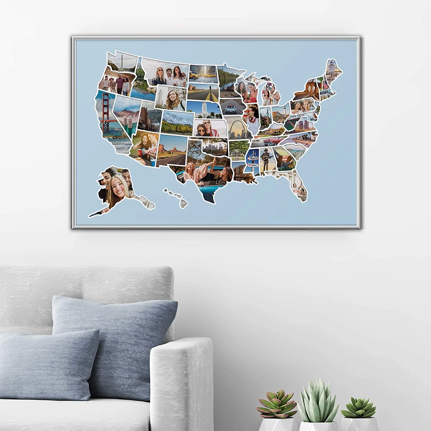 

50 States USA Photo Map Personalized DIY Frames Picture Frame 36×24inch Multi-photos Stand Wall Frame Square Frames Wall Decor
